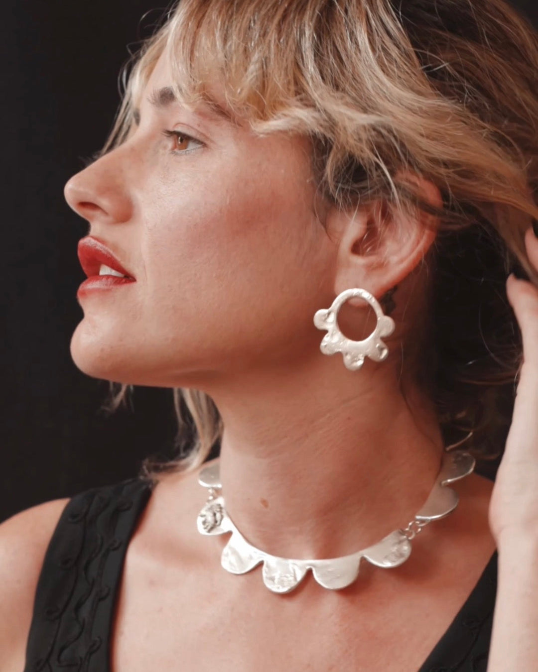The Silk Ruff Statement Earrings - Silver